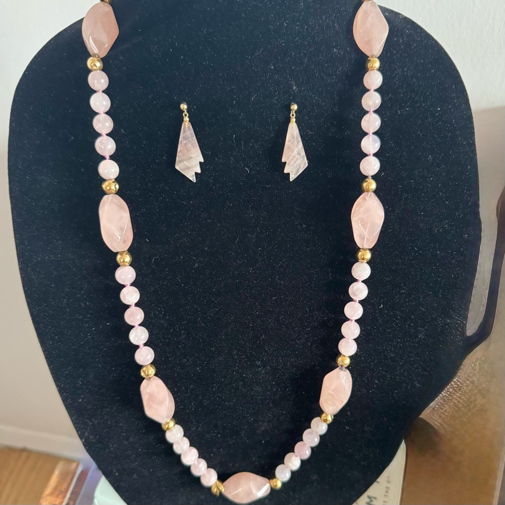 Vintage Rose Quartz Necklace & Earrings